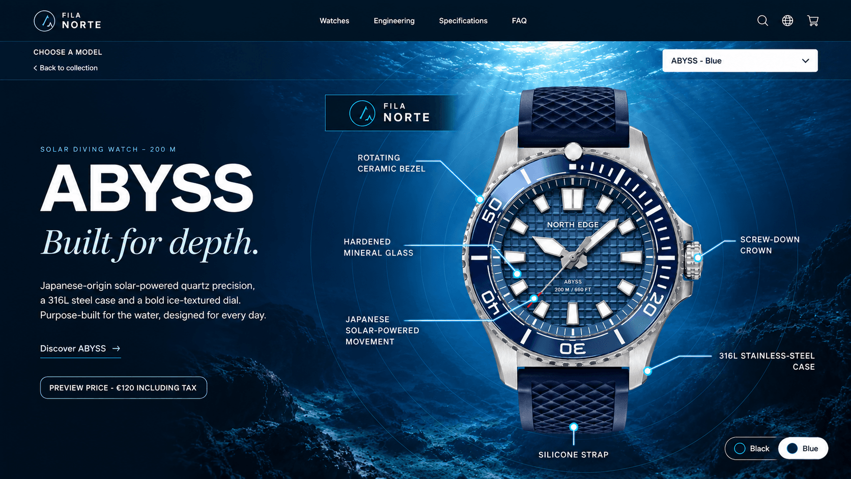 Fila Norte ABYSS blue solar diving watch